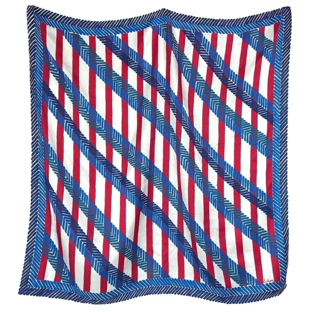 Vintage ECHO Silky Square 23.5" Red White & Blue Nautical Preppy Feather Mod 70s